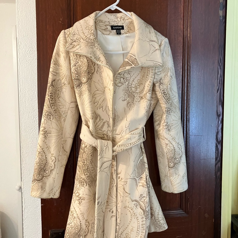 Vintage Bebe Ivory Patterned Trench Coat